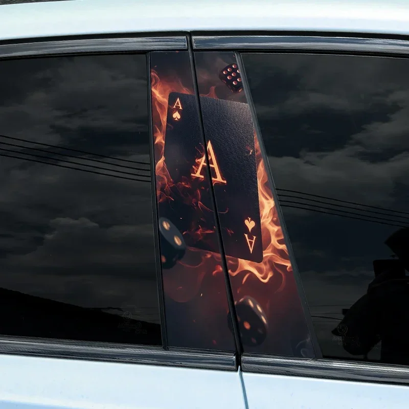 1PC Fire Smoke Poker and Dice Car Stickers Auto B Pillar Waterproof Cover Scratches DIY Car Doors Pillar Sunscreen Vinyl Decals