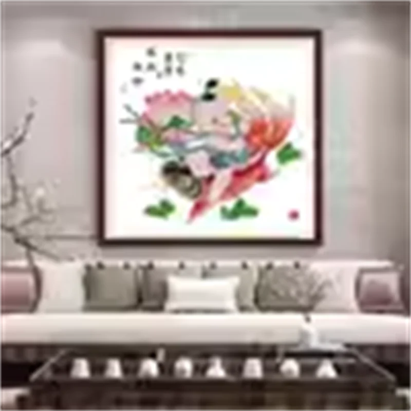 Pure handmade cross stitch finished product with surplus every year, Fuwa new year painting doll simple embroidery Chinese style