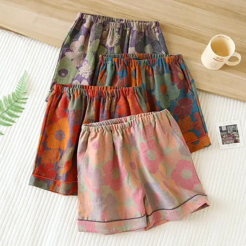 Thin Pants Pajamas Yarn-dyed Jacquard Women's Loose Shorts Summer 2023 Home Cotton New