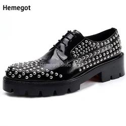Black Patent Leather Shoes for Men Metal Rivets Decoration Casual Shoes Low-Top Brand Designer Men's Dress Shoes Loafers Male