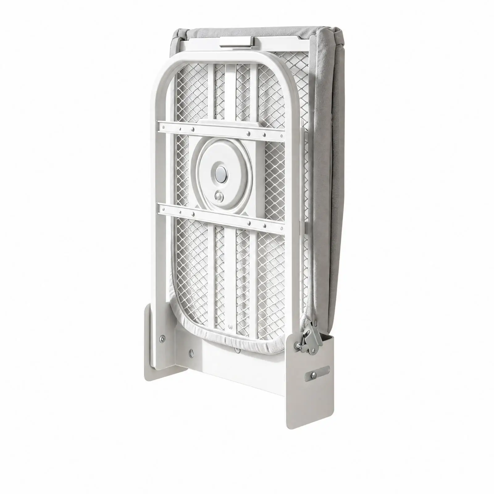 Fold Down Wall Ironing Board with Rotating Surface and Carbon Steel Construction for Limited Floor Area Homes