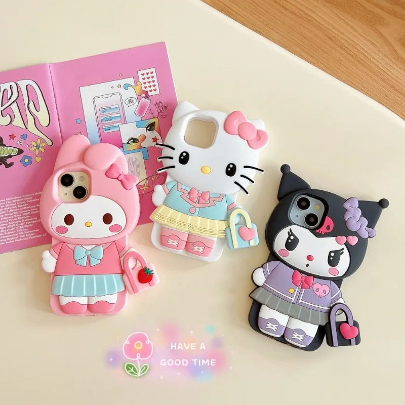 

Hello Kitty Kuromi My melody silicone mobile phone case Creative girl heart Sanrio full-inclusive anti-fall mobile phone case