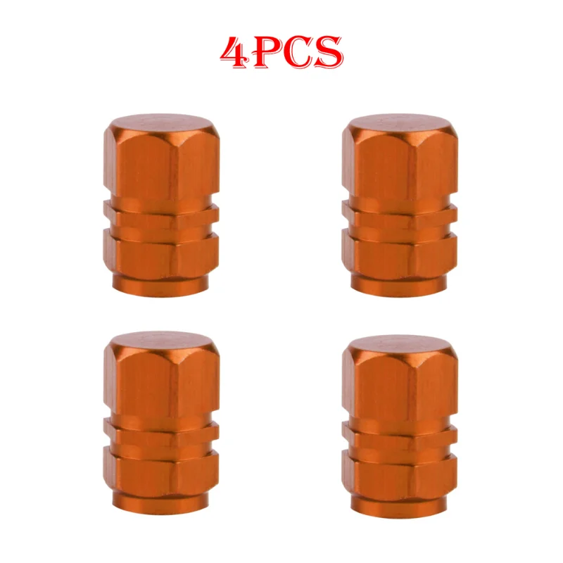 4pcs Metal Car Tire Valve Caps Auto Wheel Tyre Rim Valve Stem Caps Car Air Port Dust Covers Decoration Orange Car Accessories