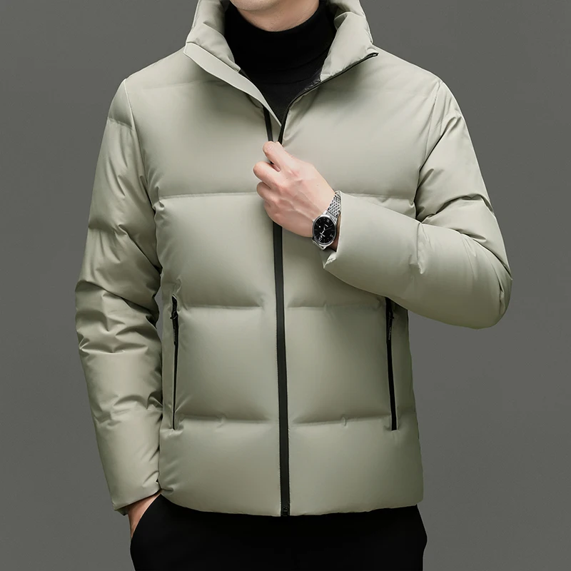 Real 90% White Duck Down Parka Coat 2025 Winter Men Classic Stand Collar Puffer Jacket Warm Simple Solid Duck Down Zipper Coat
