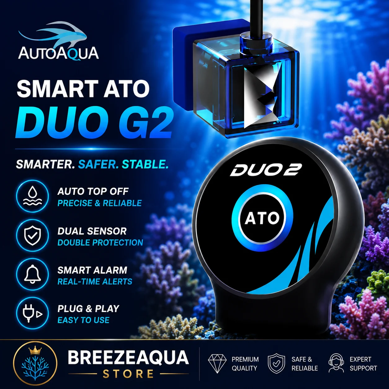 AUTOAQUA Smart ATO Duo G2 SATO-286P 110-220V Aquarium Fish Tank Auto Top Off System Water Filler Refiller Level Controller