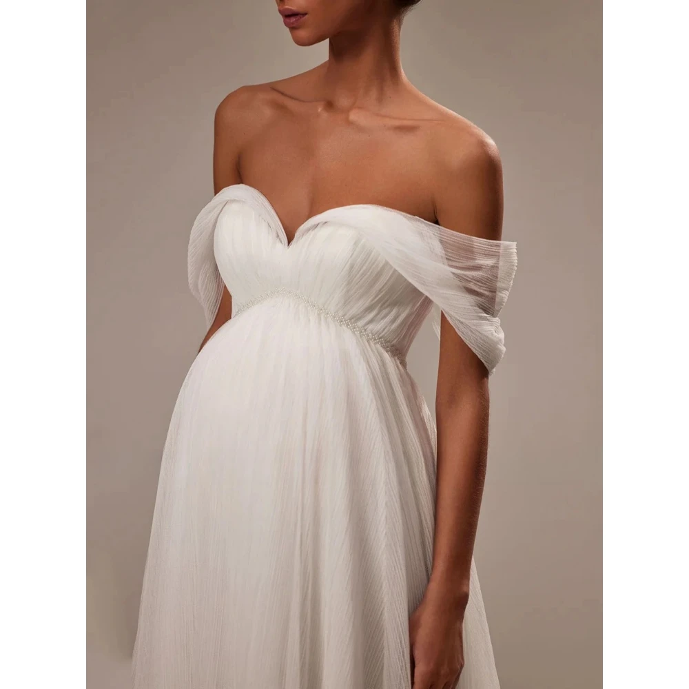 Pregnant Woman Wedding Dress Customized Sexy Off The Shoulder Sweetheart A Line Backless Africa Bridal Gown Sweep Train
