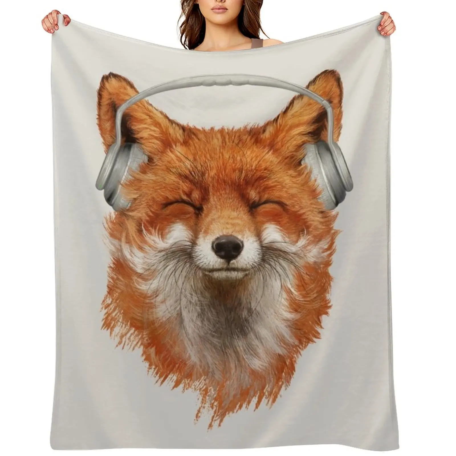 

Smiling Musical Fox Throw Blanket Soft Plaid Thins Giant Sofa Weighted Blankets