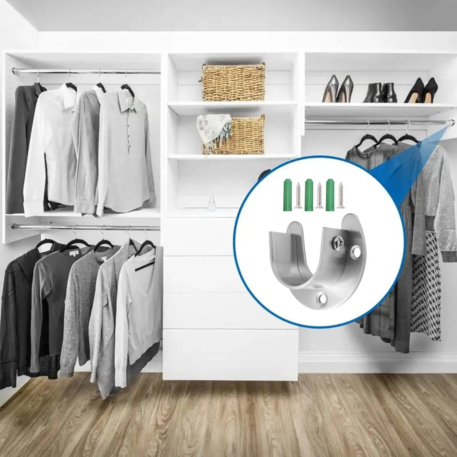 

2pieces Closet Rod Holder Stainless Steel 32mm Hanger End Closet Rod Brackets Heavy Duty for Laundry Bathroom Bedroom Apartment