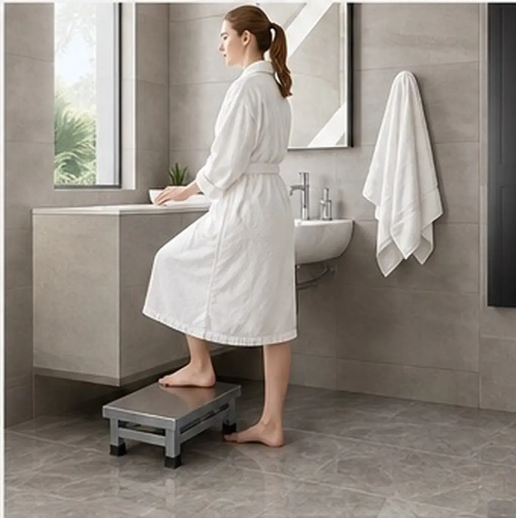 Heavy Duty Stainless Steel Shower Stool – Non-Slip, Low-Step, Waterproof Bath & Hospital Footstool