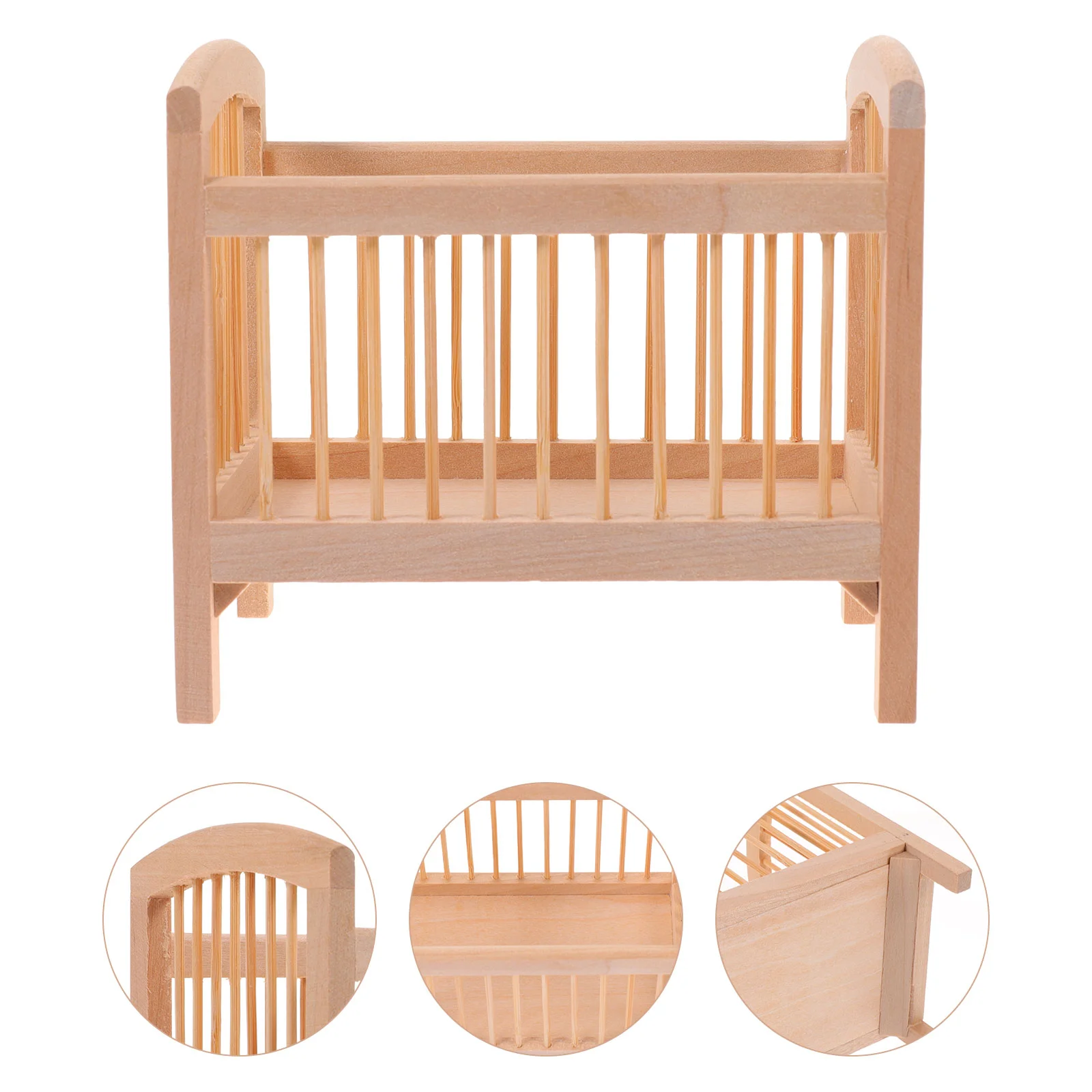 House Crib Bed Wooden Furniture Mini Toy For Kids Cradle Baby Model Adornment Child