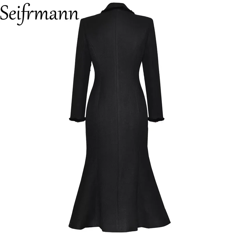 Seifrmann 2026 Spring Women's New Fashionable lapel Long Sleeve Double breasted Waist cinching Fishtail Windbreaker ﻿