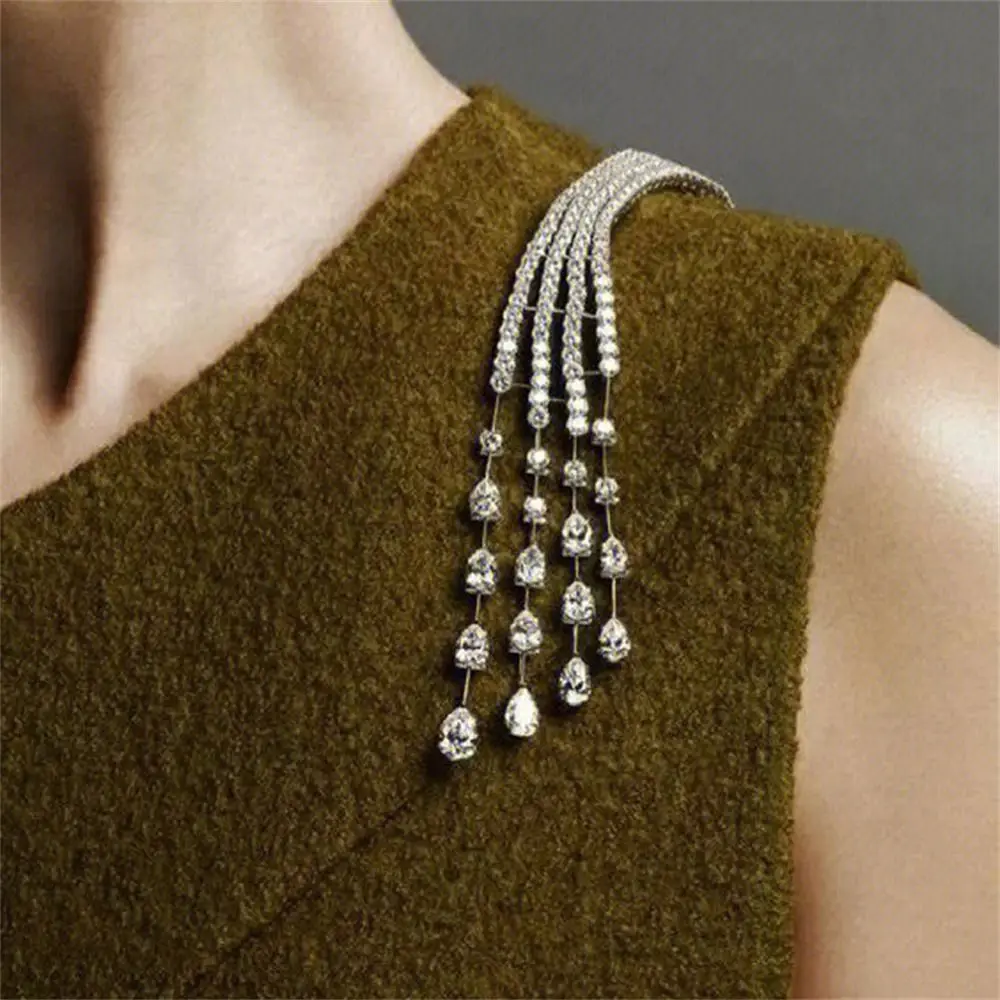 Luxus Lange Quaste Strass Kristall Brosche Handgemachte Schmuck Geschenke Tropfen Baumelnde Broschen Funkelnde Brosche Pins Party Hochzeit