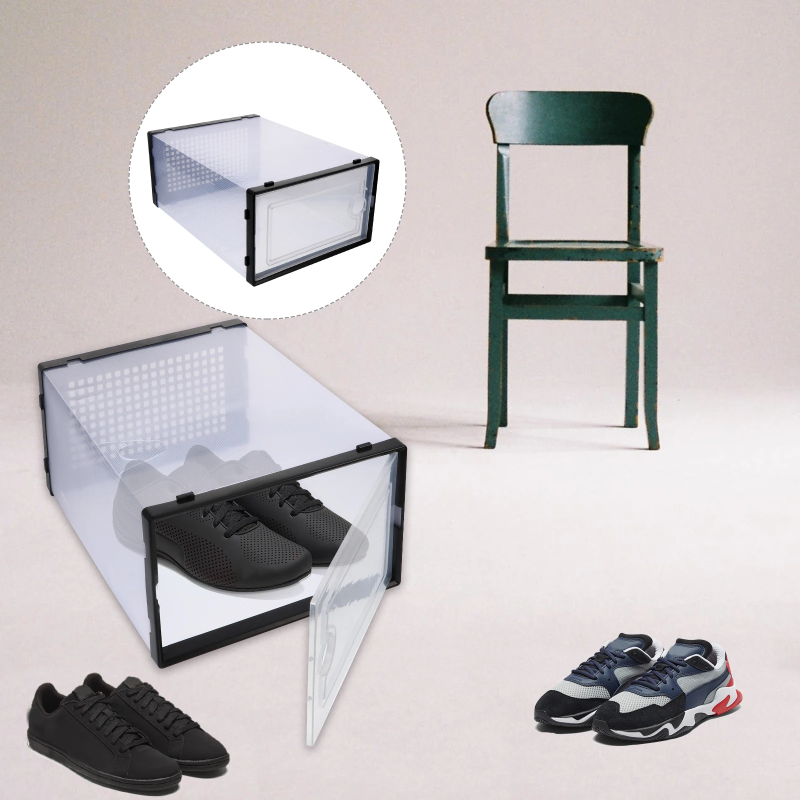 

2 Pcs Shoe Box Storage ganizer Transparent Drawer Sturdy PP Grey Stackable Space Saving For Home Dorm Bedroom Shoe Store Plastic