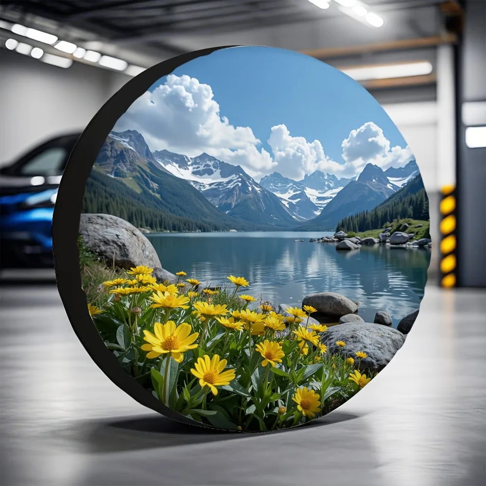 Serene Lake Mountain Landscape Tire Cover Waterproof Polyester Spare Wheel Protector for SUV