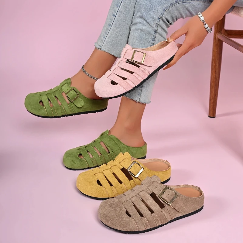 2026 mode Retro Frauen Sandalen Weiche Sohle Nicht Slip Flache Schuhe Sommer Runde Kappe Flache Schuhe Bequeme Vielseitige Frauen Sandalen