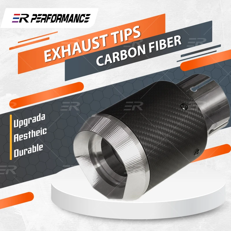 

ER 1 Piece 89mm Out Muffler Cars Accessories Real Carbon Fiber Exhaust Tip System Pipe For Modified Universal Exhaust Tip Nozzle