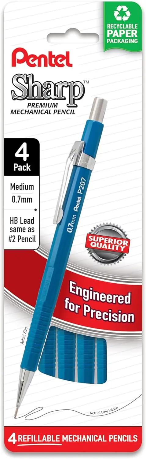 

Набор из 4 синих механических карандашей, толщина линии 0,7 мм, не требуют заточки