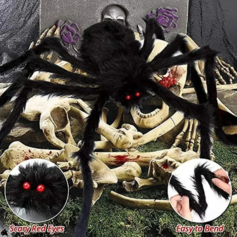 Halloween Große Plüsch-Spinne Horror Halloween-Dekoration Party-Requisite Outdoor Riesige Spinne Deko 30-200cm Scherzartikel Schwarze Spinne – Detail 4