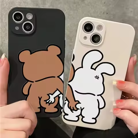 Couple Cartoon Rabbit &amp; Bear Pattern Cases For Samsung Galaxy S25 S24 S23 Ultra S22 Plus S21 FE S20 A55 A54 A35 A15 Soft Cover