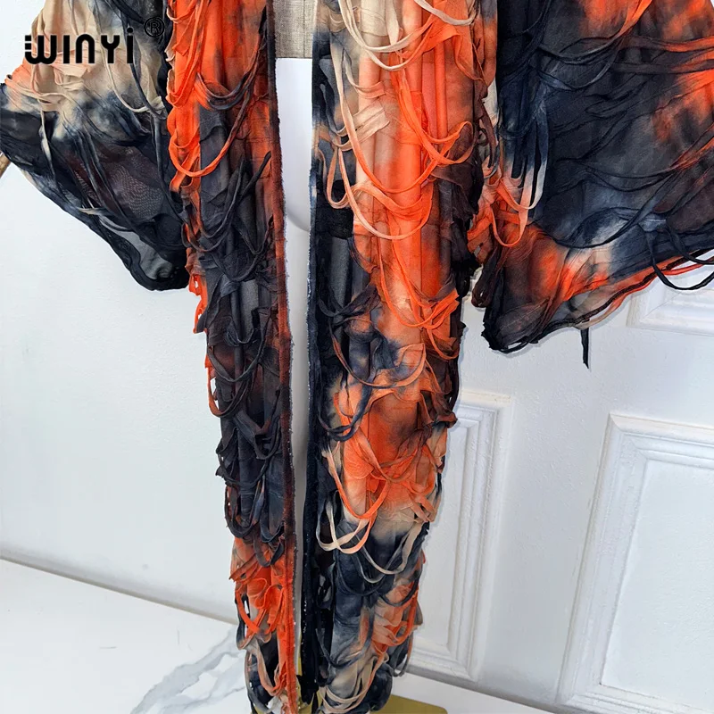 WINYI summer kimono cardigan Tie-dyed elegante Bikini Cover-up cardigan costume da bagno abiti da spiaggia per le donne vestono caftano alla moda