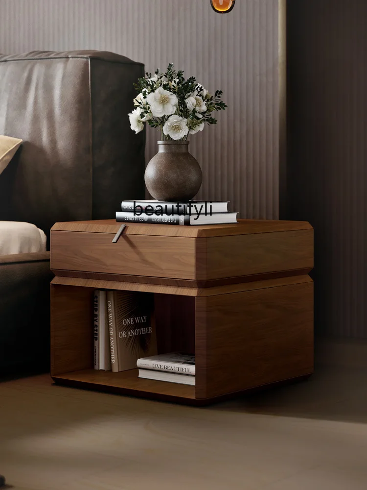 Light Luxury High-End Bedroom Chest of Drawer 360-Degree Rotating Bedside Table Wood Color Bedside Cabinet