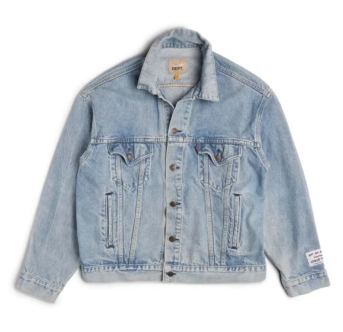 سترة صوفية ذات شعار أساسي مطرز عالي الجودة من DEPT باللون الأزرق المغسول من قماش الدنيم المتعثر بأزرار #1