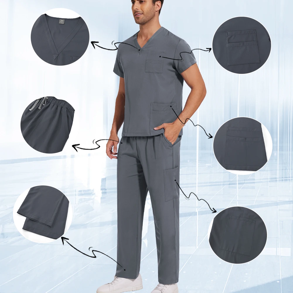 病院作業服医療制服 V ネックドクターナース作業服手術スクラブセット歯科薬局作業服半袖スーツ