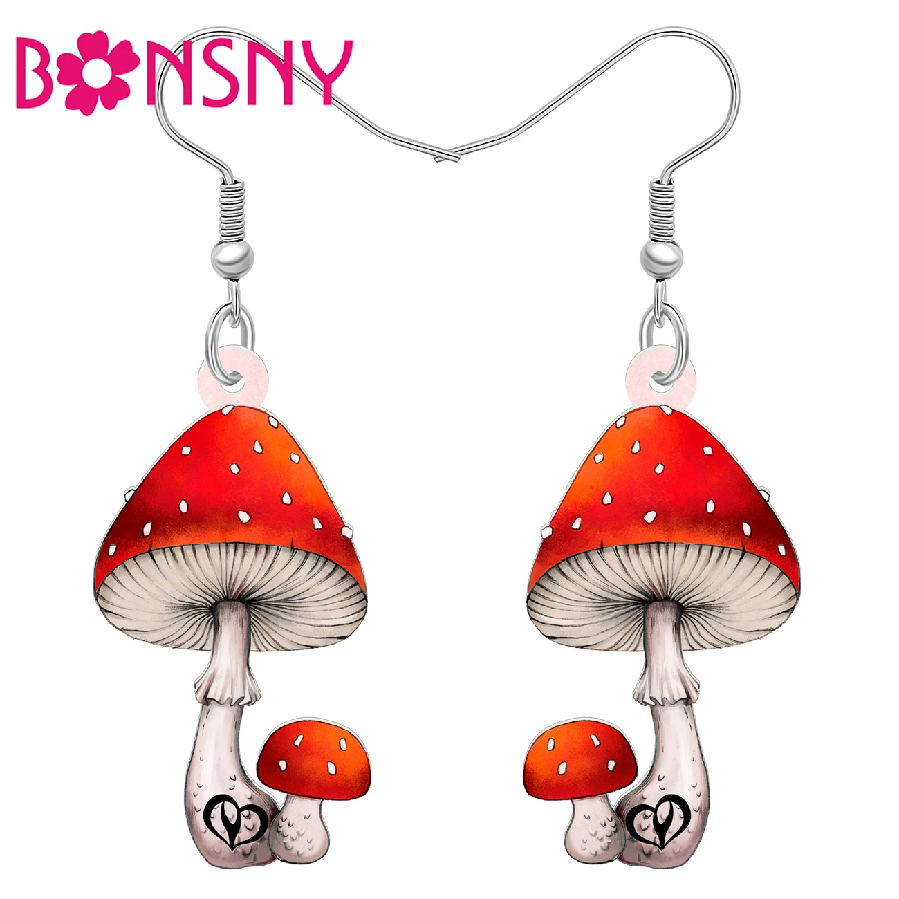 Bonsny Acrylic Cartoon Cute Mushroom Drop Dangle Earrings Fashion Spring Summer Plant Jewelry Gifts for Women Girls Kids