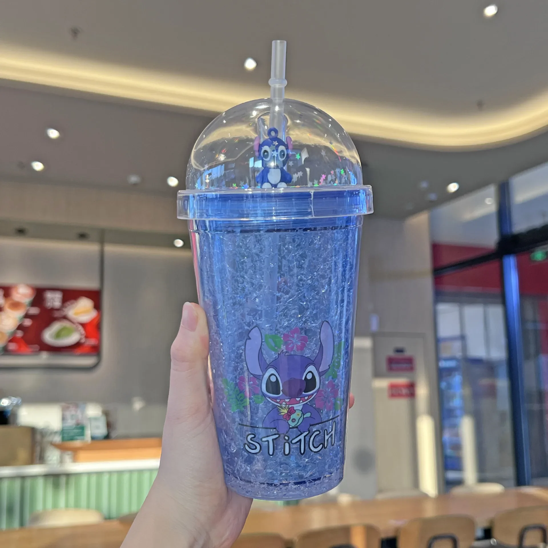 

450ML Disney Stitch Straw Double-layer Cup Lilo&stitch Angel Couple Straw Cups Cartoon Girl Boy Portable Water Cups Gift