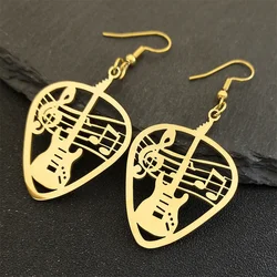 Rock Music Guitar Pick Pendant Drop Earrings for Women Stainless Steel Punk Musical Bass Note Dangle Earring Party Gift Jewelry
