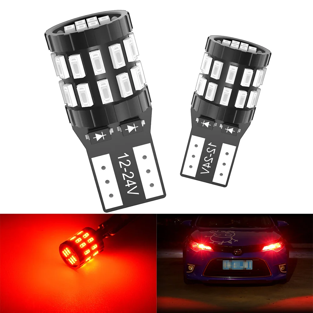 

2Pcs LED Red Lights T10 W5W 194 Led Canbus Bulbs Auto Reading Dome Lamp Marker Wedge License Plate Light Bulb 12V Plug and Play