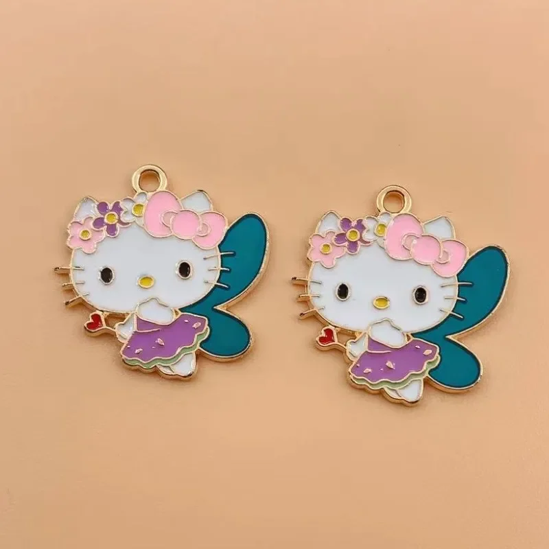 10Pcs Hello Kitty Alloy Kawaii New Cartoon Animal Earring Pendant DIY Keychain Necklace Pendant Charm for Jewelry Making Charms