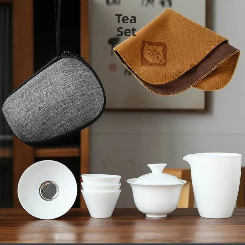

Portable High White Porcelain Ceramic Tea Set Outdoor Travel Teaware One Pot Three Cups Quick Guest Cup Outdoor Set