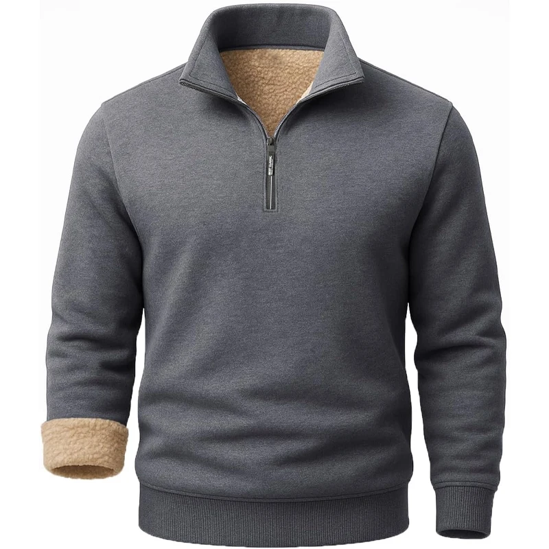 الرجال الربع البريدي البلوز قسط شيربا اصطف قمصان طويلة الأكمام للرجال نصف البريدي بلوزات الشتاء الدافئة معاطف ملابس خارجية #3