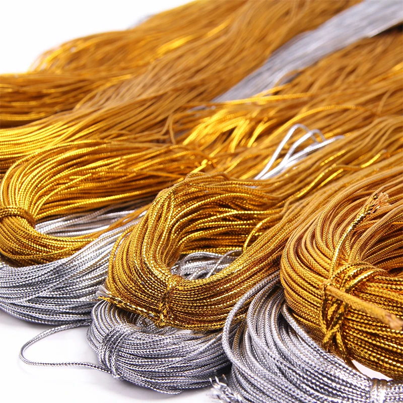 50pcs 25/50cm Gold Sliver Elastic Rope 1mm 1.5mm Round Elastic Ribbon Tag Ropes Gift Packing DIY Crafts String Label Rubber Band