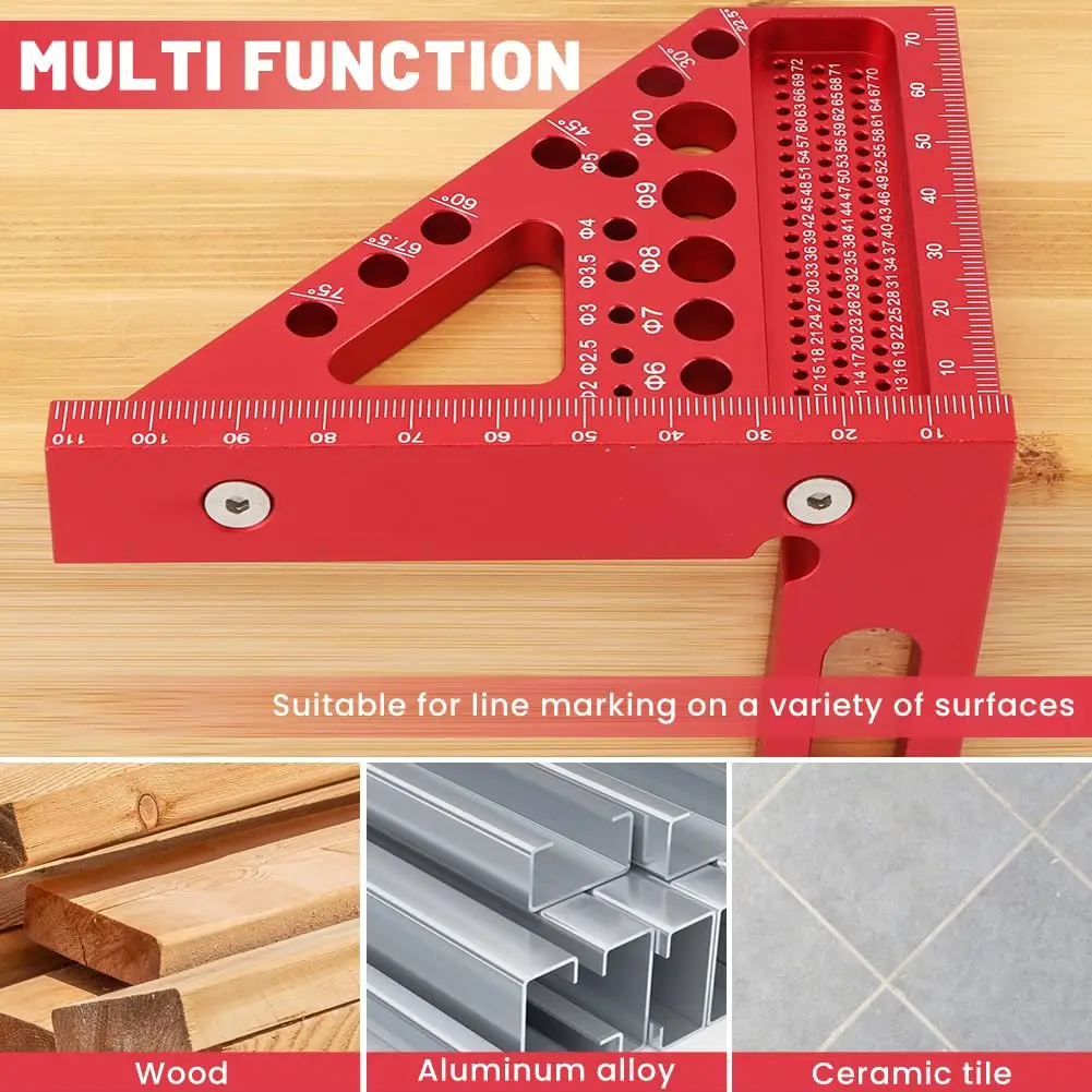 3D Multi-Angle Measuring Ruler - Small Carpenter Square Woodworking Tool, Triangle Ruler,Includes Angle Fixing Pin and Tool Set,