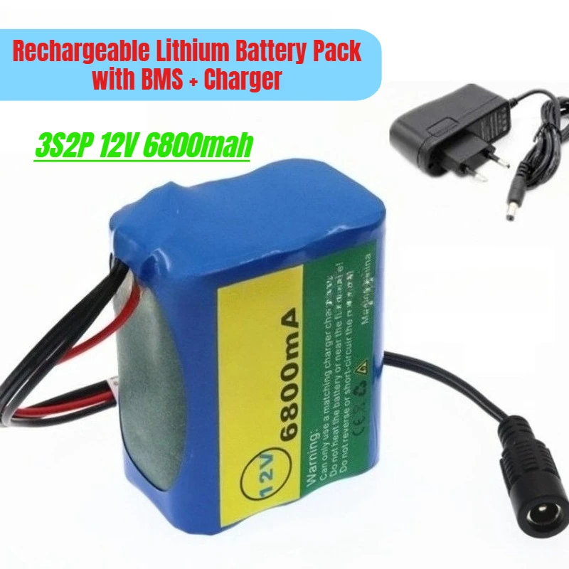 

18650 Lithium Battery 3S2P 12V 6800mah Rechargeable Lithium Battery Pack with BMS + Charger