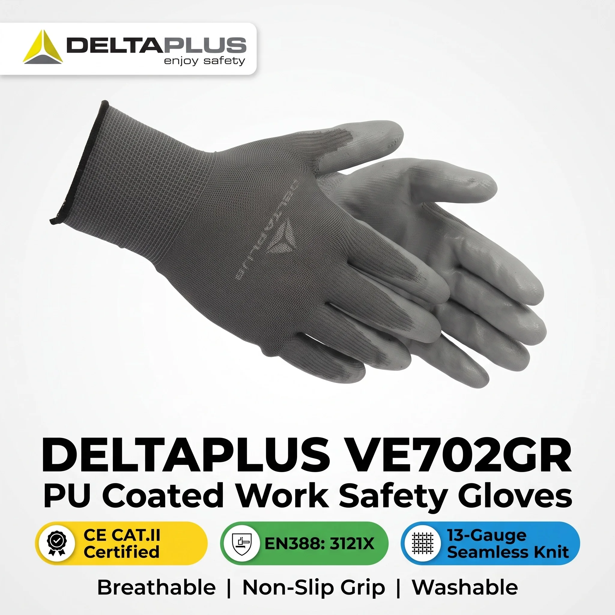 Deltaplus 201706 PU Coated Work Gloves Safety Protective Construction Mechanics Flexible Grip Hand Protection Guantes De Trabajo