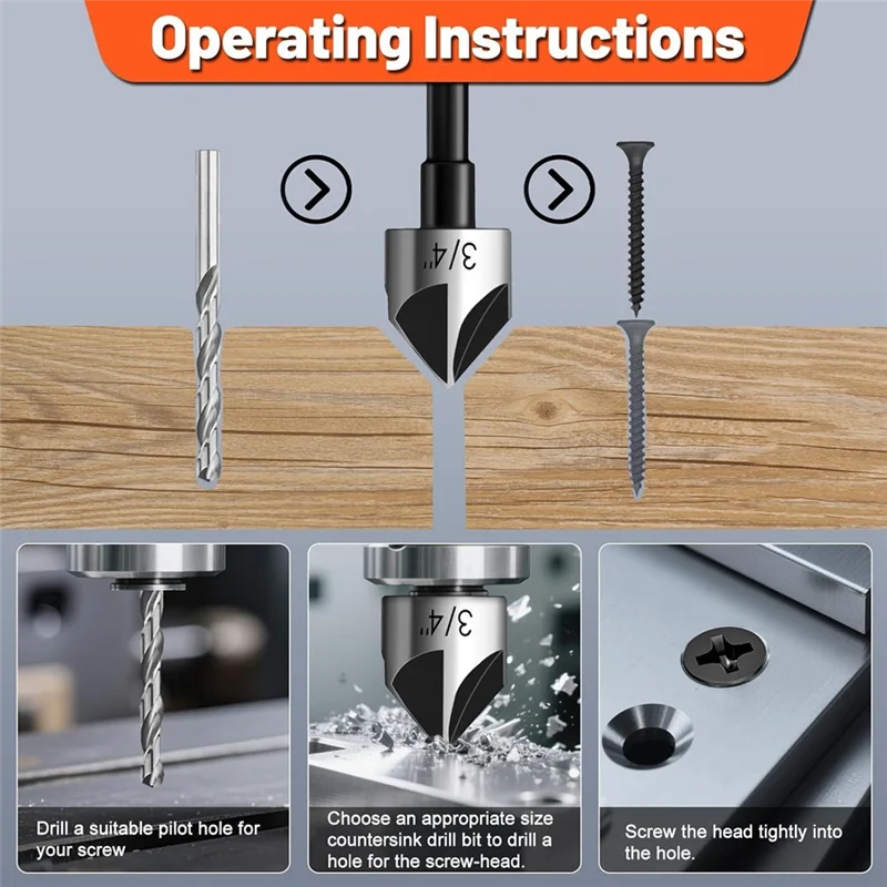 

【Today-Only!】Feanron 1/4" Shank Hss4241 Countersink Drill Bit Set, 5 Pcs For Steel, Wood–For Counter Sink Bit