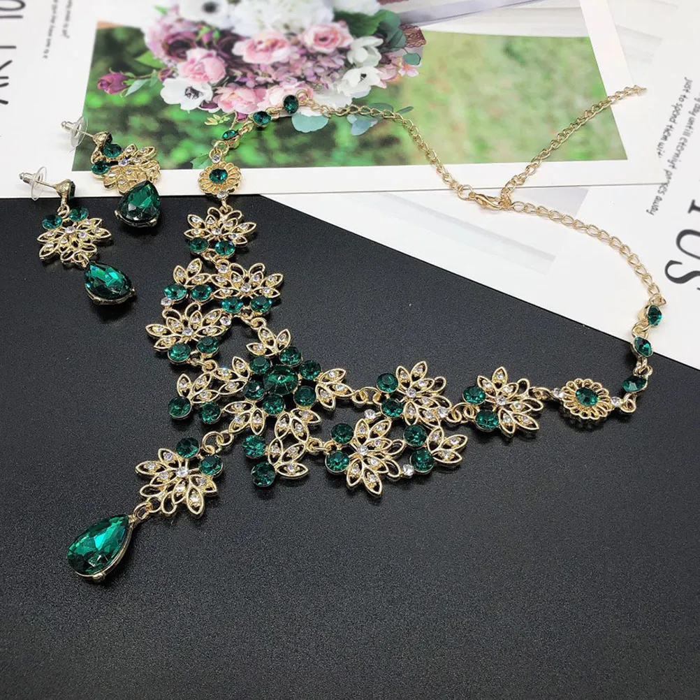

Crown Necklace Earrings Set Bridal Accessories Zinc Alloy Crystal Rhinestones Bride Jewelry Wedding Bachelorette Party Costume