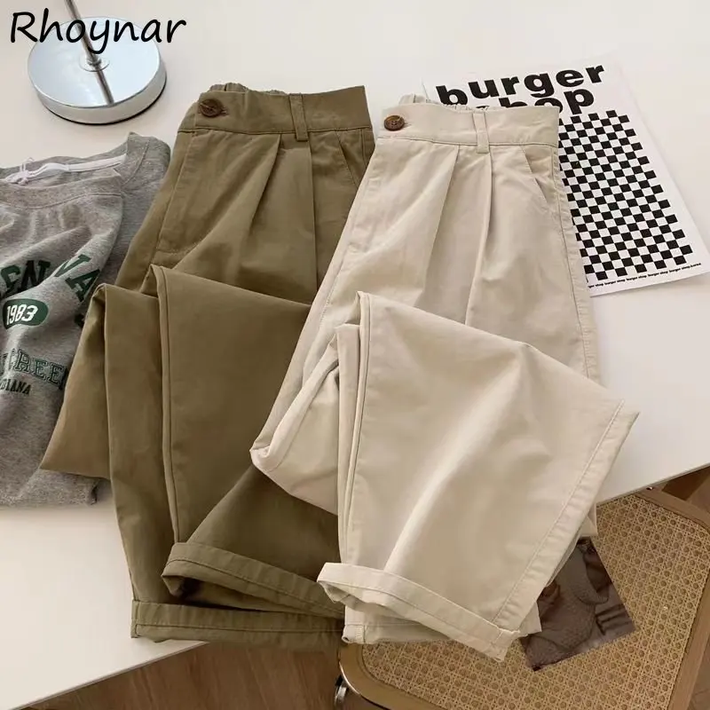 

Casual Pants Women Solid Fashion Cargo Chic Summer Ankle-length All-match Korean Style Elegant High Waist Tender Baggy