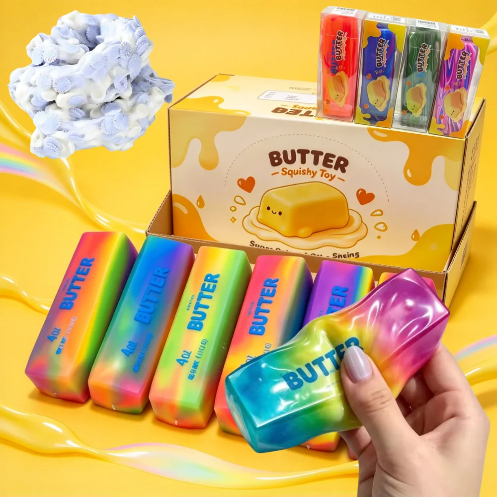 Rainbow Building Blocks Filled Butter Stick Toy Crunchy Sound Handmade Ball Simulation Food Stress Relief Fidget Toy