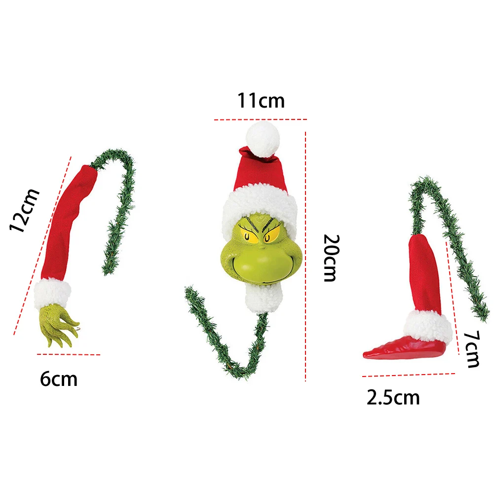 5PCS Arm Leg Head Ornaments Holder Head/Arms and Legs Grinch Stole Stuffed Stuck Topper Garland Ornament Xmas Tree Topper Decor