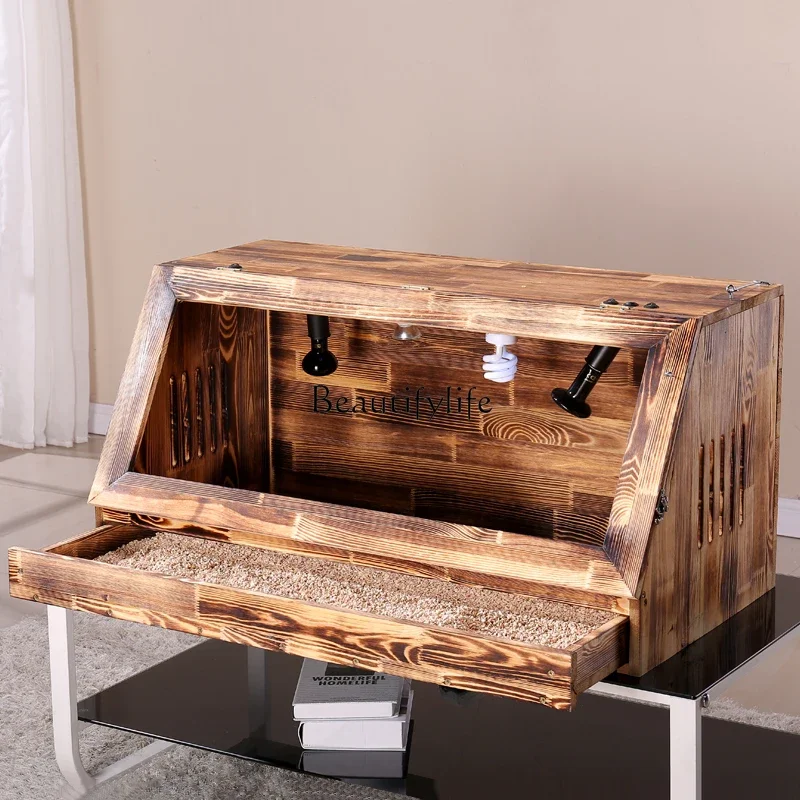 

yj9Solid Wood Tortoise Feeding Box Pet Climbing Incubator Rutin Chicken Incubator Large Turtle Box