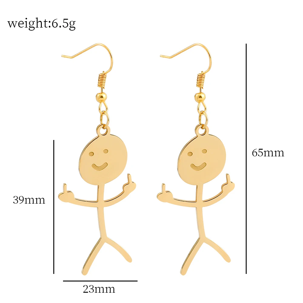 Titanium Steel Fuxk You Doodle Earrings For Woman Trend Punk Middle Finger Stickman Hip Hop Dangle Earrings Cool 2023 New Jewely