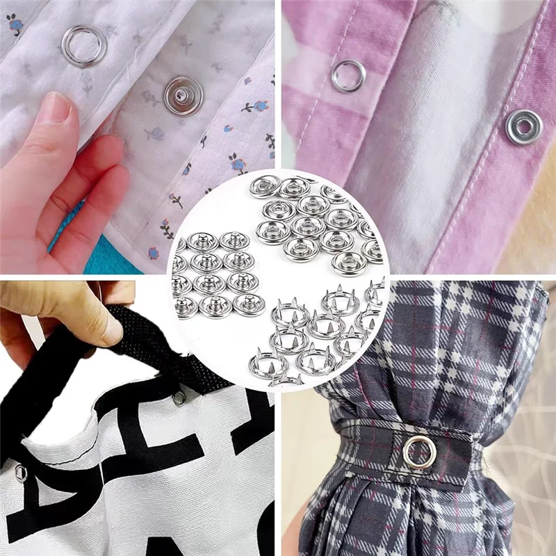 AT51-Snap Fasteners Kit 200 Sets، 9.5Mm Fabric Snaps Clothing Snaps بدون خياطة، أزرار من الفولاذ المقاوم للصدأ مع كماشة كبس