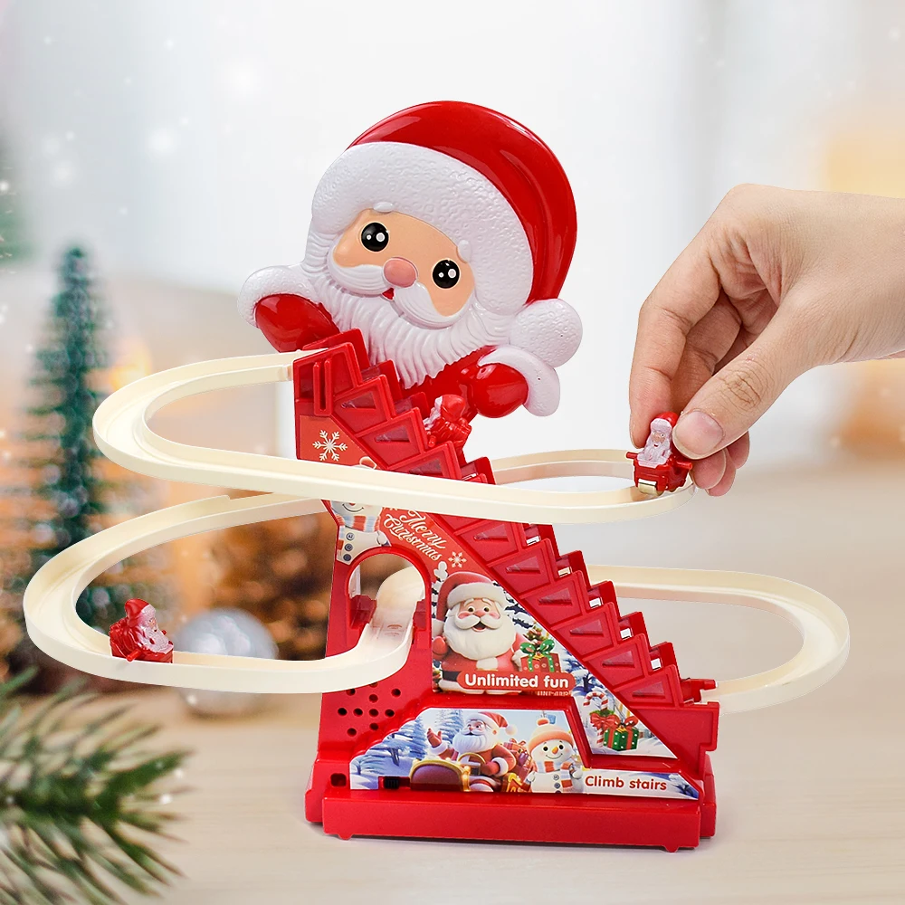 ของเล่นสไลด์คริสต์มาสรางไฟฟ้าสไลด์ Roller Coaster Playset,Santa Christmas Roller Coaster Track พร้อมไฟ LED และดนตรี