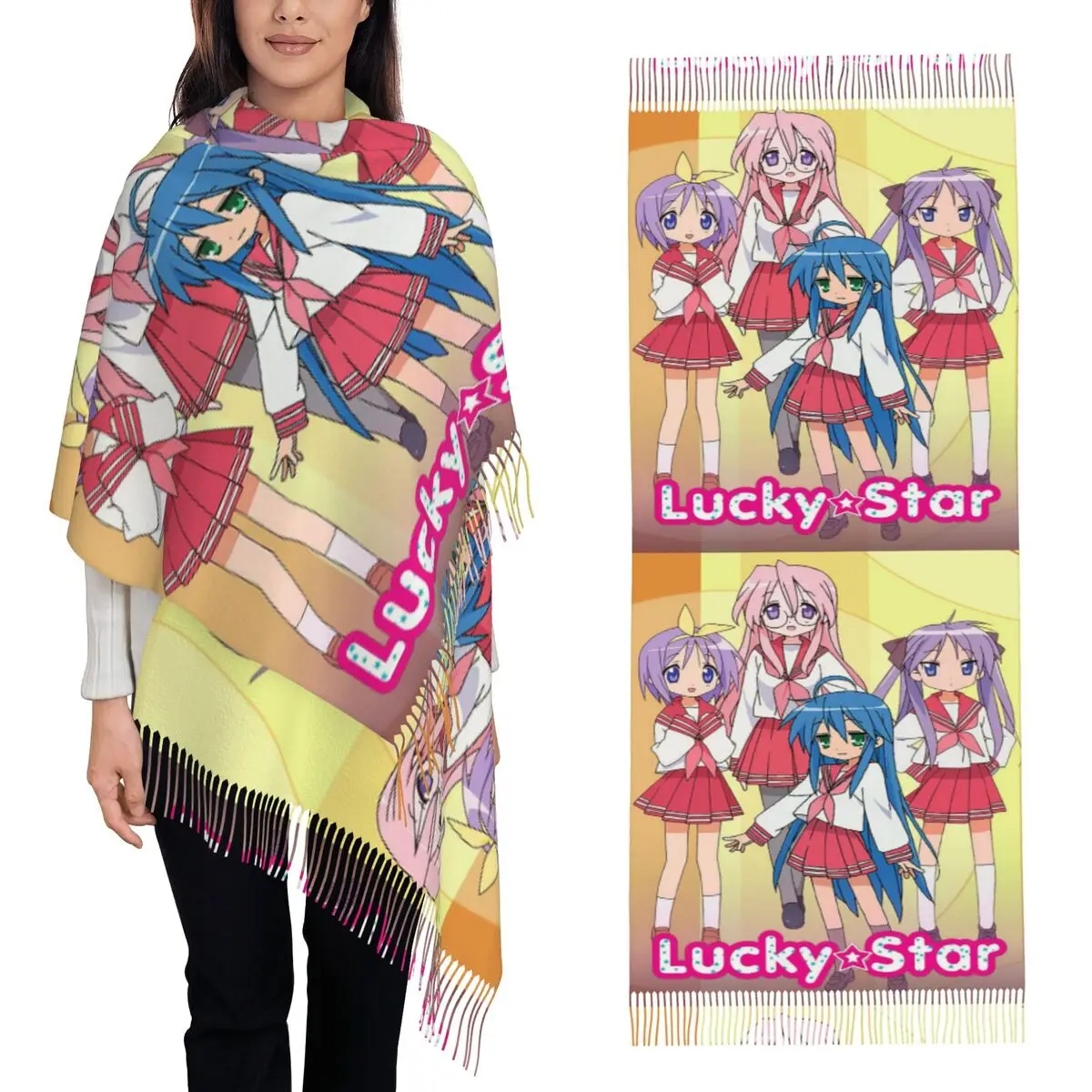 

Kawaii Lucky Star аниме японский игровой шарф шарфы с кисточками женские мягкие теплые шали и накидки большая осенне-зимняя шаль