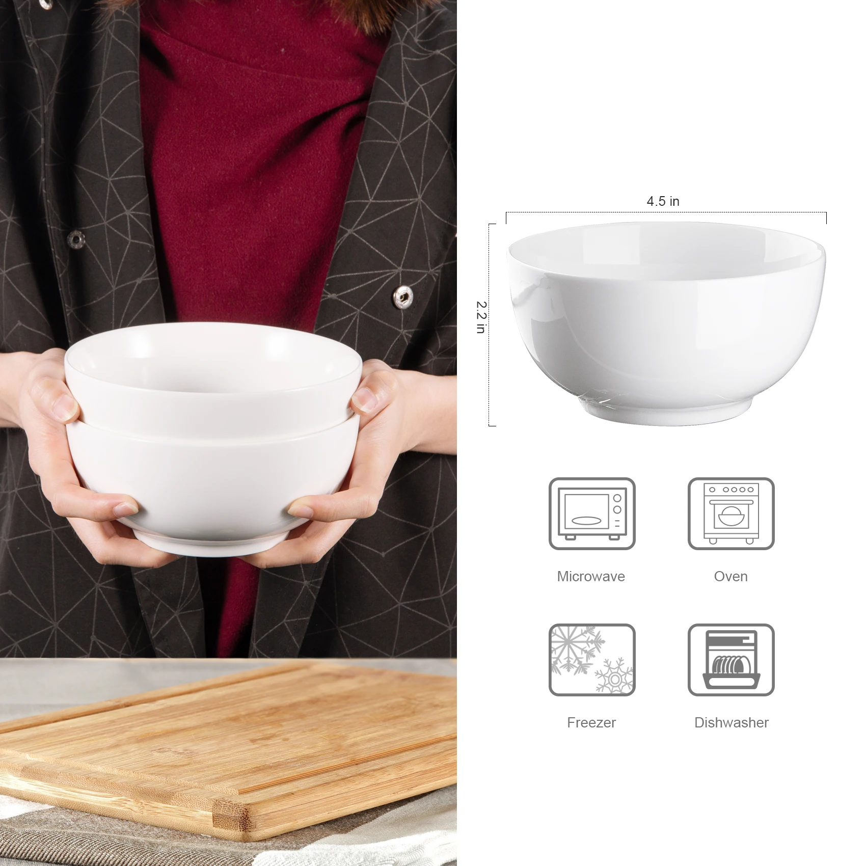 8-Pack 10oz White Porcelain Bowls – Microwave & Dishwasher Safe 6