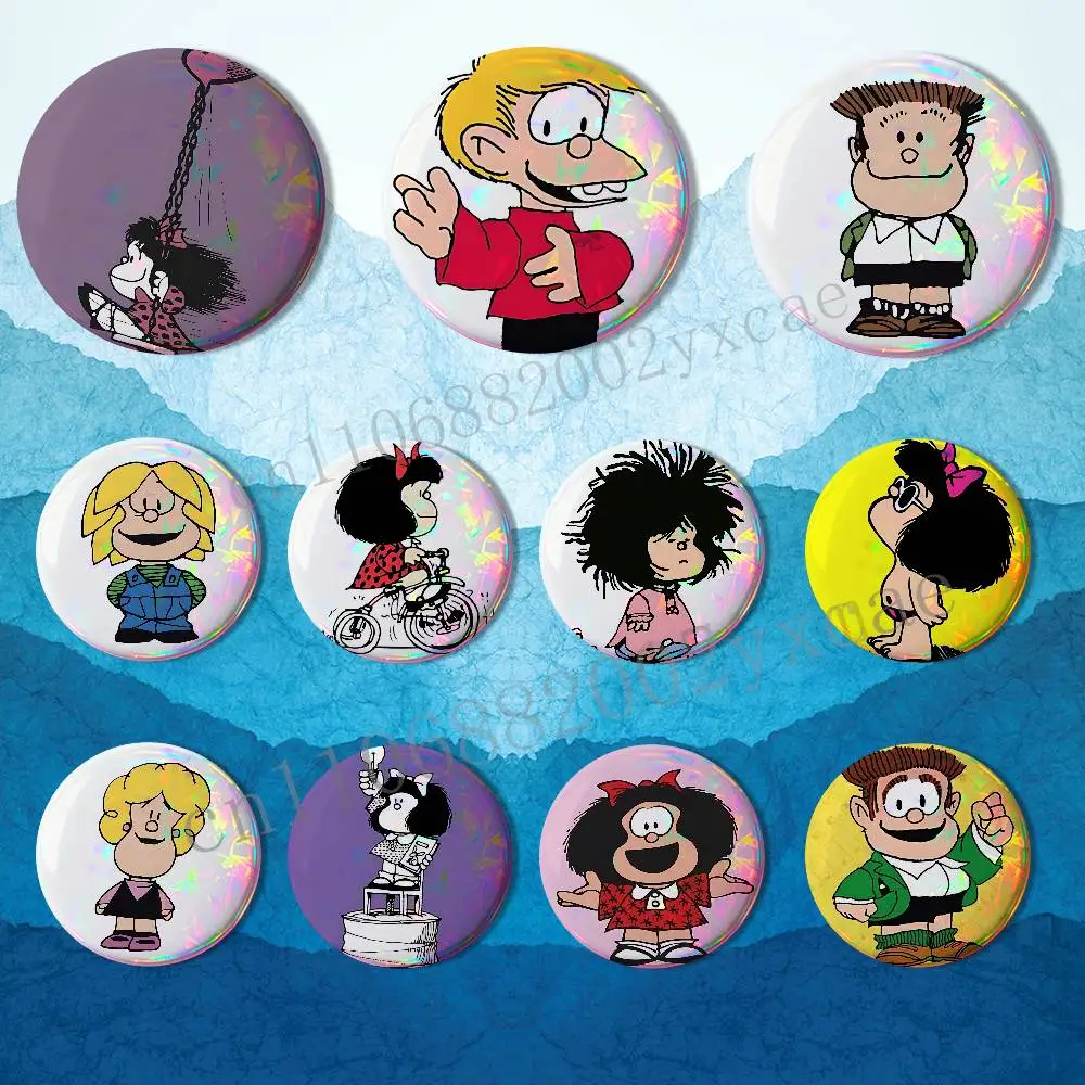 

Art Felipe Mafalda Manolito Round Exquisite Badge Brooches Creative Pins For Clothes Hat Backpack Gift Accessories